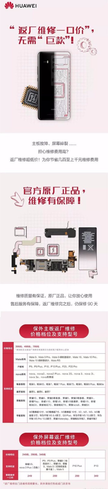 華為手機(jī)推“返廠維修一口價(jià)”：解決主板、屏幕修不起